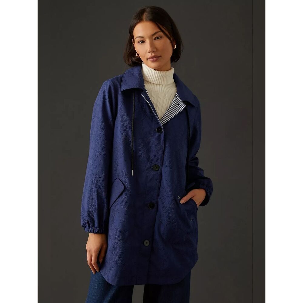Maeve Anthropologie Collared Anorak Jacket Navy Blue XS